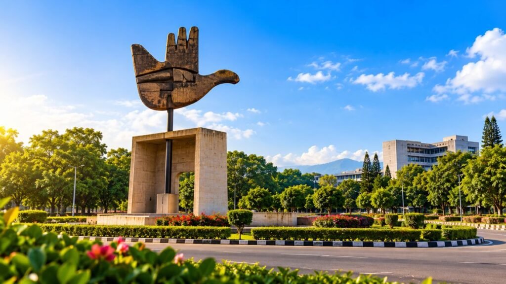 Chandigarh Open Hand Monument in Bloom