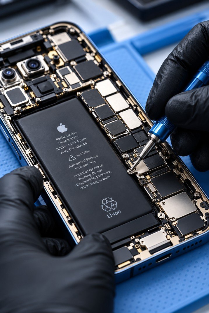 Gloved Technician Repairing Smartphone Internals
