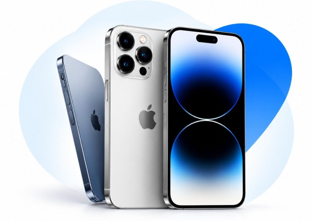 Modern iPhones on a Minimalist Blue Gradient Background